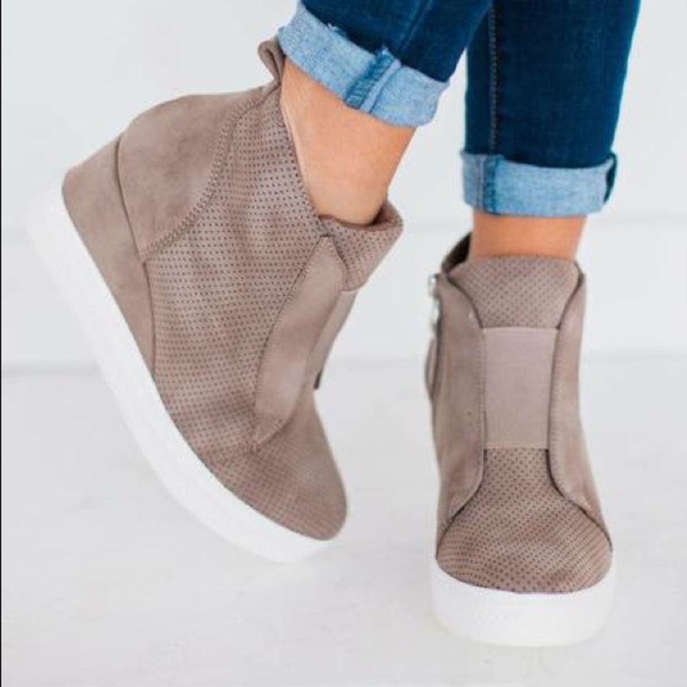 Ccocci Zoey Perforated Wedge Sneakers in Taupe
